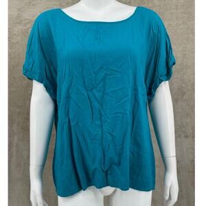 Boutique‎ + Top Womens 1X Teal Short Sleeves Casual Travel Summer Office Capsule